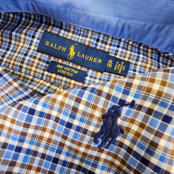 Ralph Lauren Other - Ralph Lauren Men's XL Shirt Brown Blue Check Plaid Long Sleeve Button Stretch